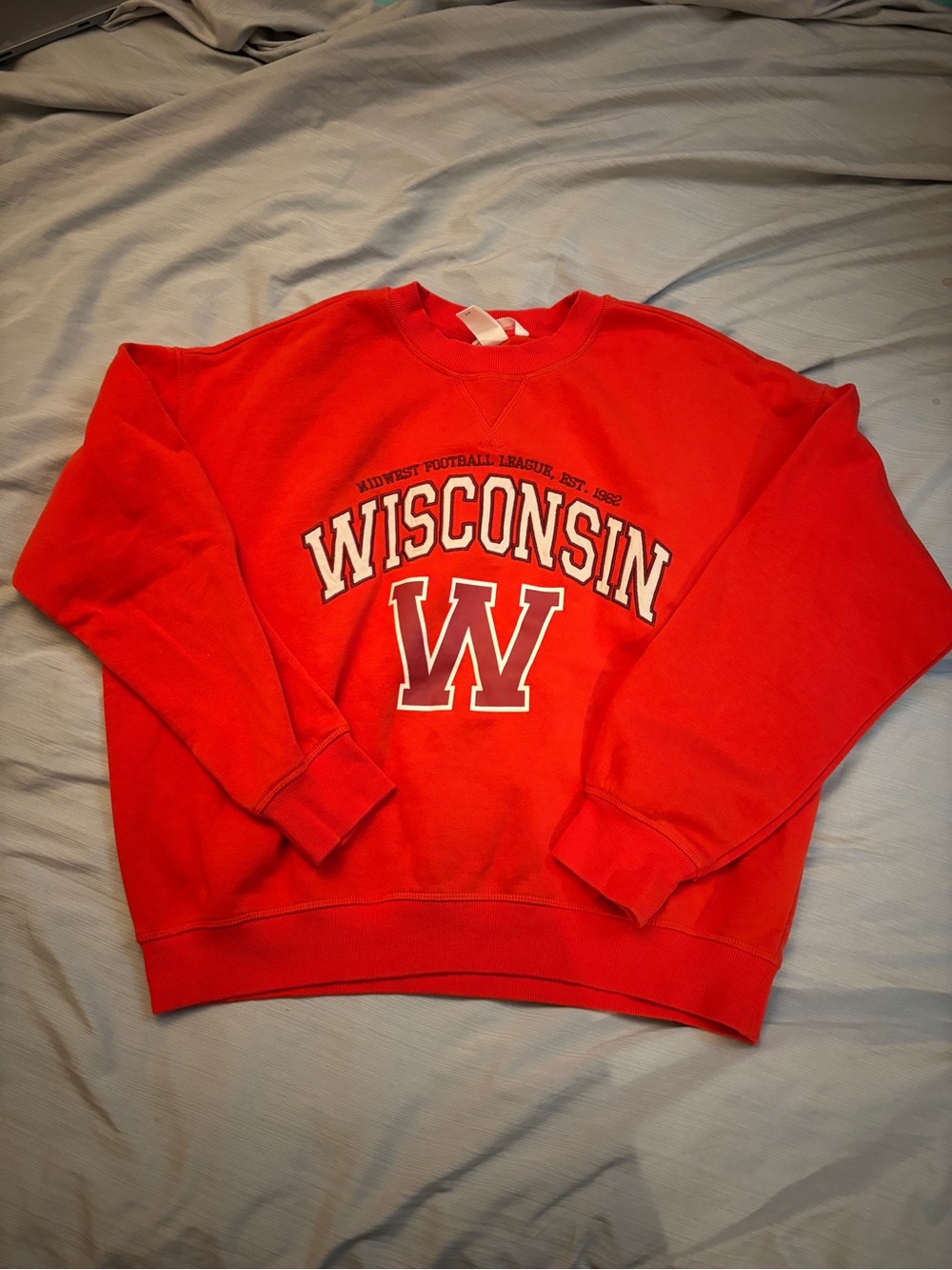 H&M Red Wisconsin Crewneck Sweatshirt